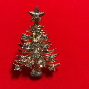 Vintage Eisenberg Ice Christmas Tree Brooch with Rhinestones